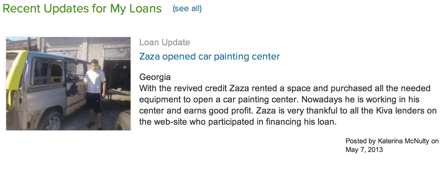 kiva charity organization recent update loan